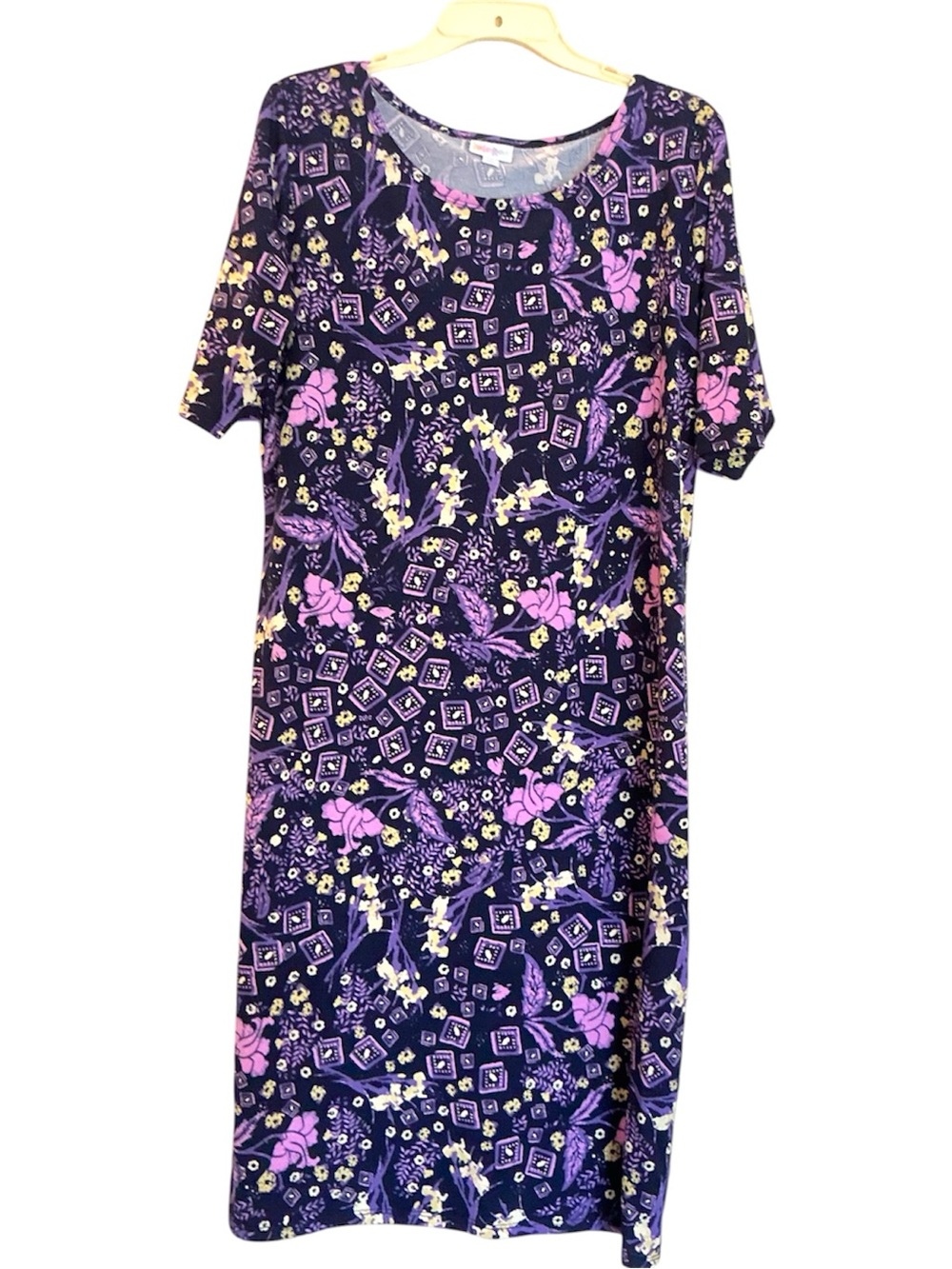 LuLaRoe Black & Purple Floral Geometric Knit Top